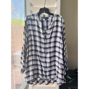 Lane Bryant Blue Plaid Flannel shirt tunic size 14/16 Long Sleeves